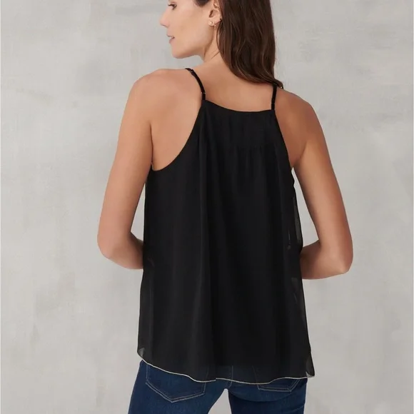 Lucky Brand smocked cami NWT black beaded tank top velvet straps Size Small - Picture 4 of 10